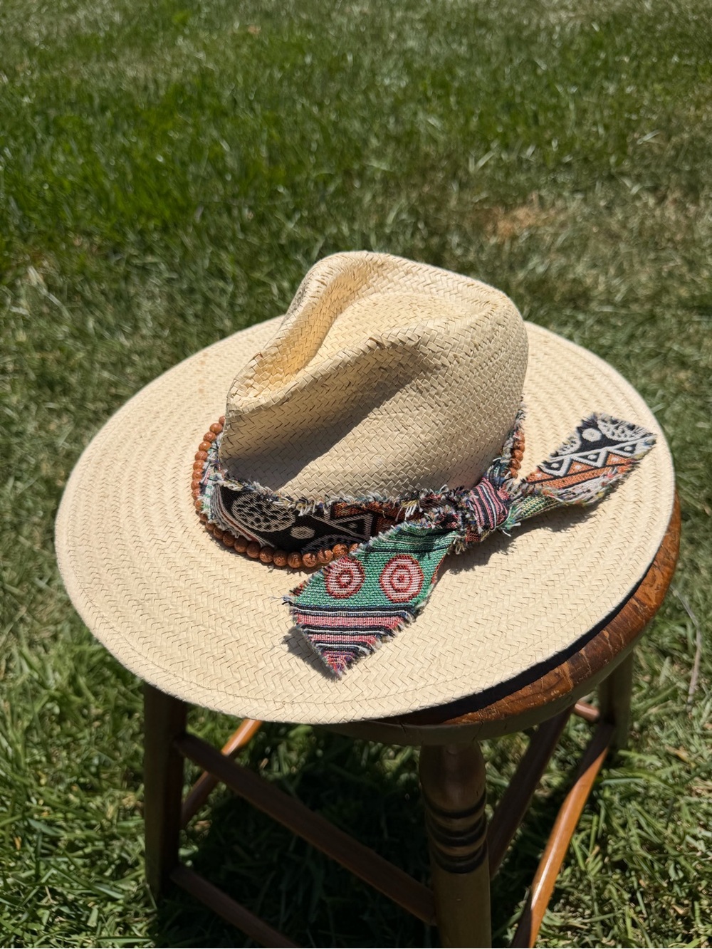 Wyeth Boho Straw Fedora Hat with Patterned Scarf Band